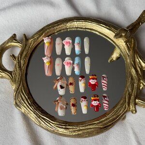 Handmade Press-on Nails/Long coffin/cute nails/gift/stick on nails/fake nails